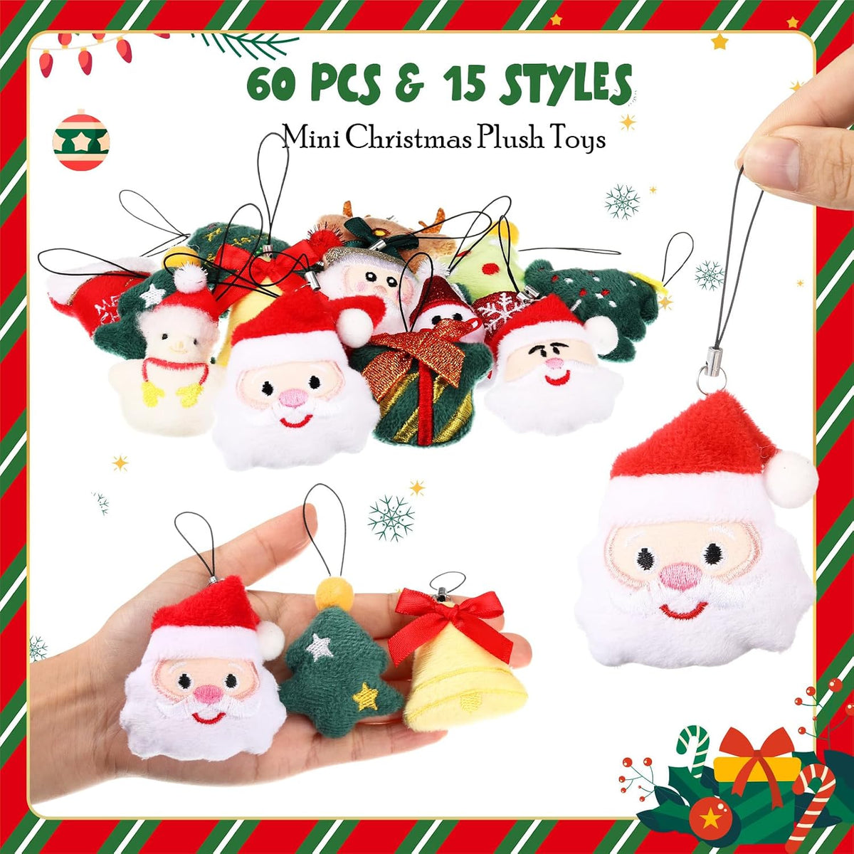 Libima 150 Pcs Mini Stuffed Animals Keychain, Plush Toys - 60 / Christmas - image 2