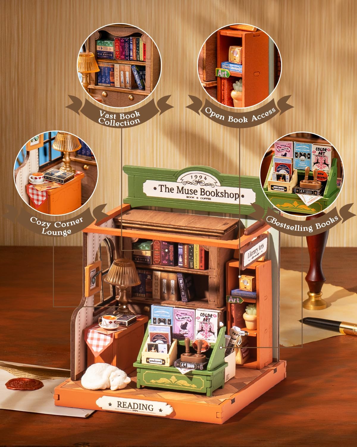 Rolife Tipsy Cat Bar DIY miniature kit, layered mini bar scene for a bookshelf - view 9
