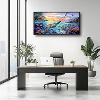 Framed Large Sea Turtle Wall Art for Living Room, Oversized Ocean Turtle Wall Decor Seascape Underwater Marine Life Canvas Painting Home Decoration for Living Room Bedroom Office 60"x30"