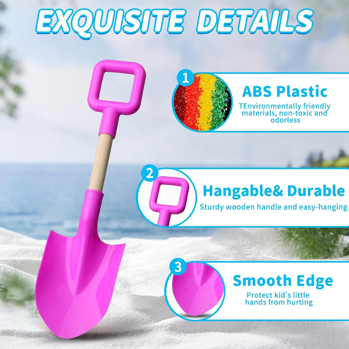 Amarlozn 16 inch kids beach sand shovels with long wooden handles, avocado color set of 3 - view 9
