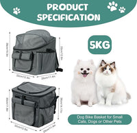 Qivine Dog Bike Basket, Oxford Cloth Dog Basket for Bike with Adjustable Mesh Windows, 11 Lbs Portable Dog Carrier for Bike with Widen Shoulderpad, Bicycle Basket Bag for Dogs and Cats