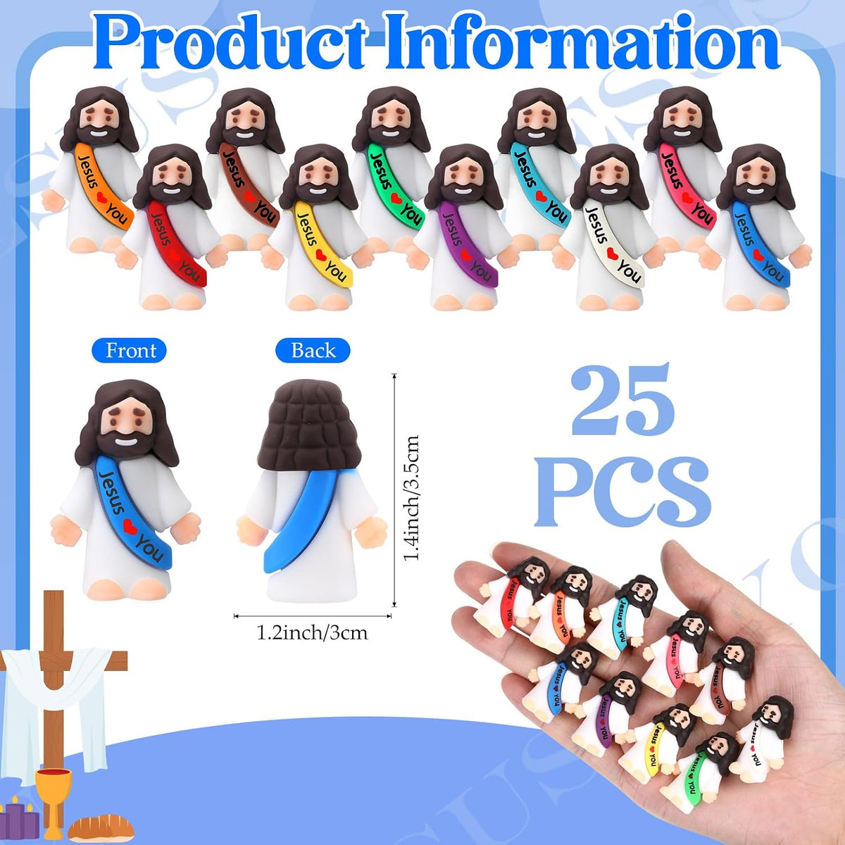 Bememo 25 mini Jesus figures in multicolor rubber, little figurines in robes - view 38