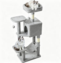 DUMOS 44 Inch Cat Tree Tower with Natural Sisal Scratching Posts – Essentials for Cats - Light Grey / 4 / 44 Inch