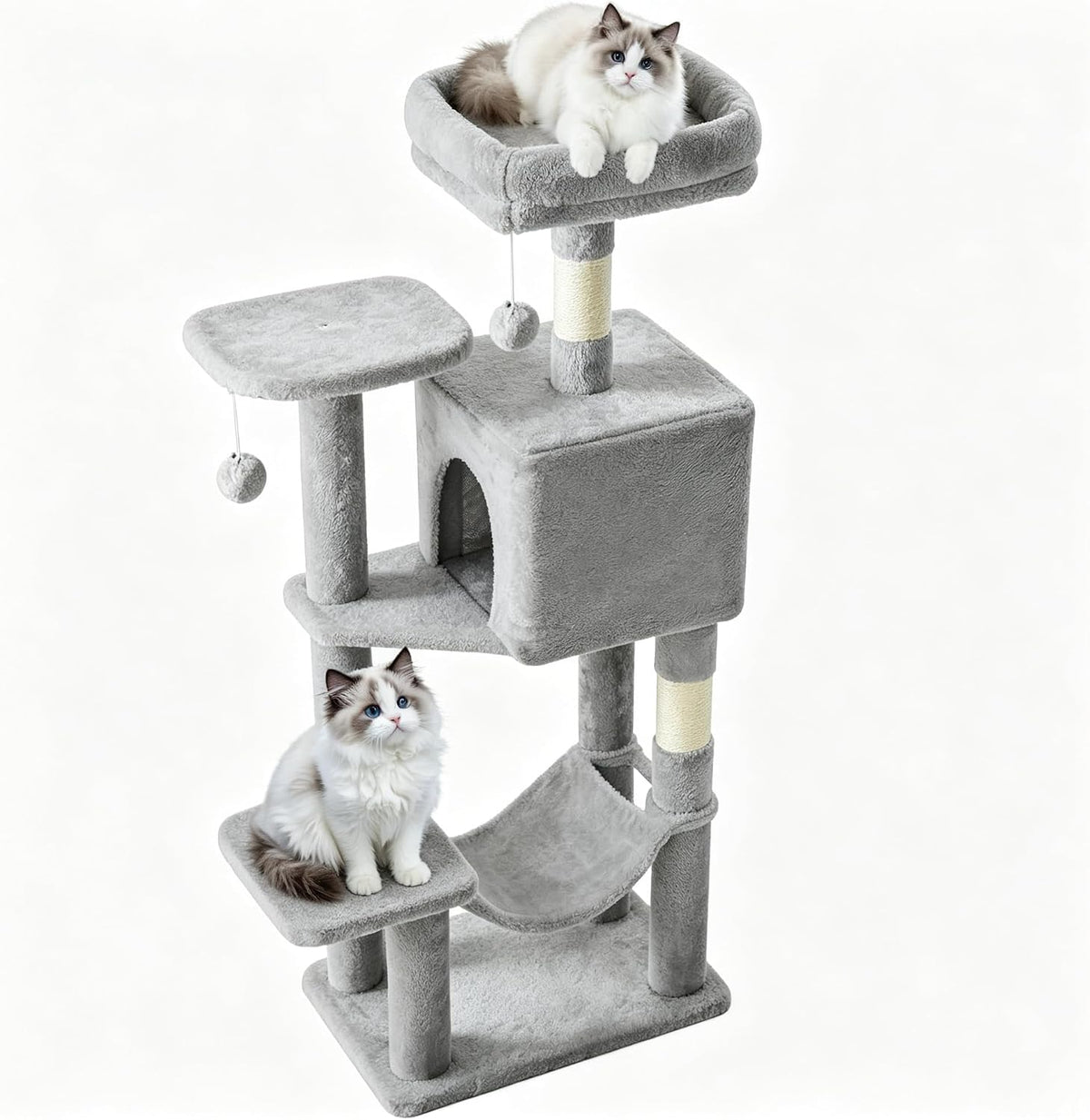DUMOS 44 Inch Cat Tree Tower with Natural Sisal Scratching Posts – Essentials for Cats - Light Grey / 4 / 44 Inch