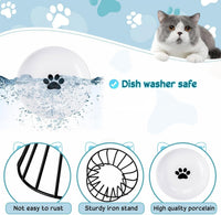 4 Sets Elevated Cat Bowls Ceramic Raised Cat Food Bowls with Metal - Black, Green / Fishbone, Paw - image 3