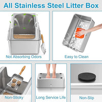 14'' High Sides XXL All Stainless Steel Cat Litter Box with Lid,XL Deep Metal Litter Box for Big Cats,Extra Large Litter Boxes with High Wall Enclosure,Anti-Leakage,Never Absorbs Odors,Non-Sticky