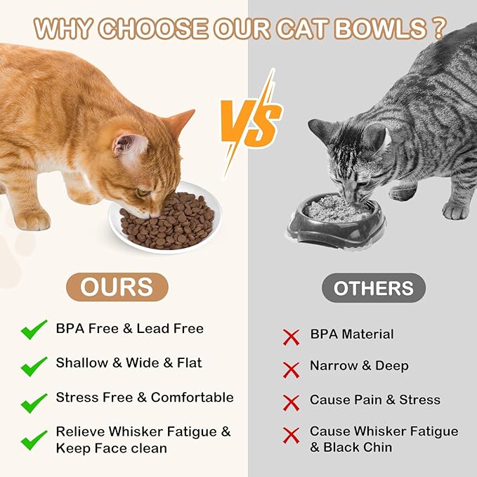 TRUVIC 4 Pack Ceramic Cat Food Bowls, 5.9 Inch Ceramic Cat Dishes Set for Indoor Cats and Small Dogs, Anti Whisker Fatigue Kitten Bowls, Wide Shallow Kitten Plates for Food and Water (Cat's Paw)