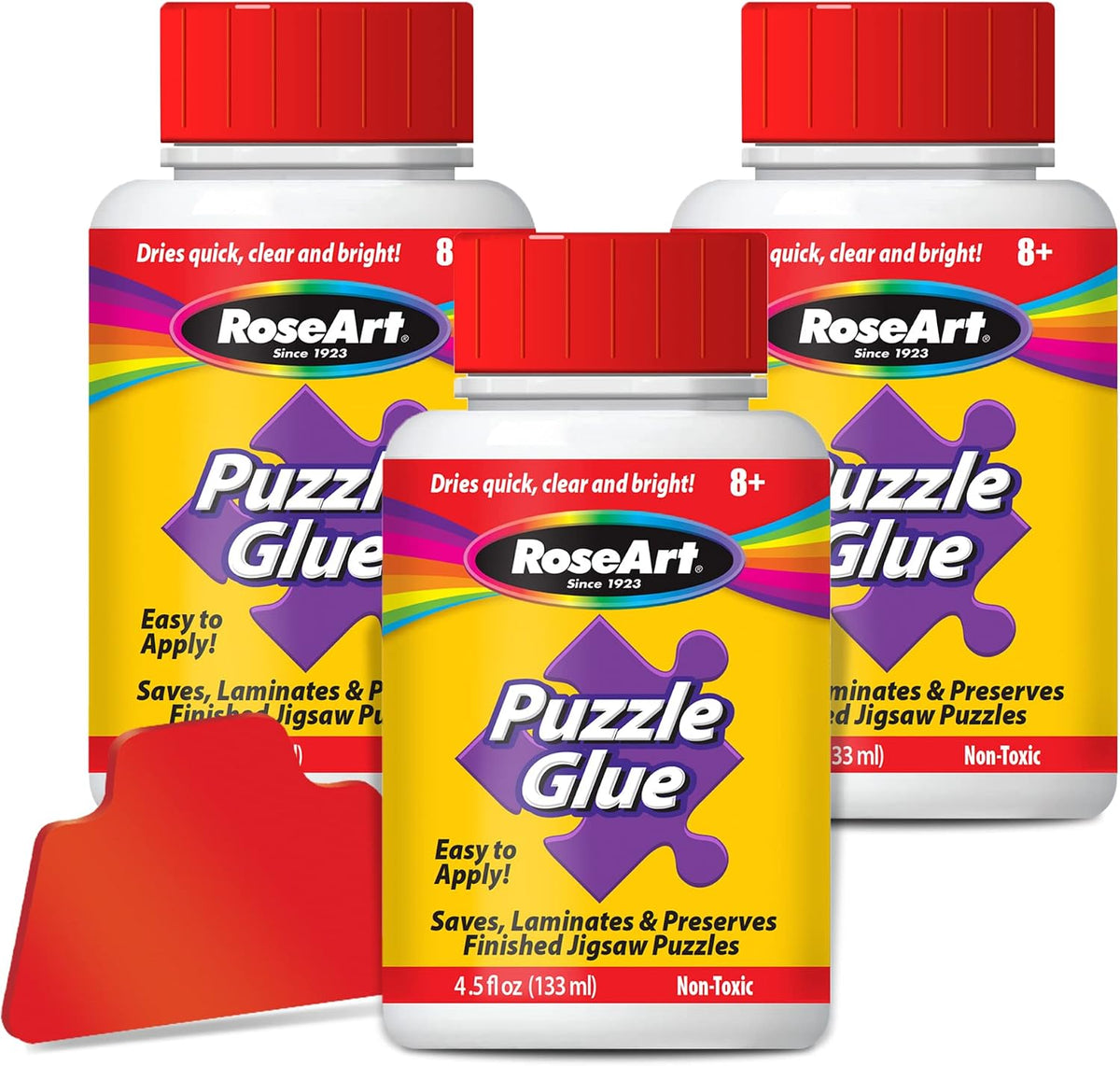 RoseArt Jigsaw Puzzle Glue with Applicator, Saves - Puzzle Glue 3 Pack