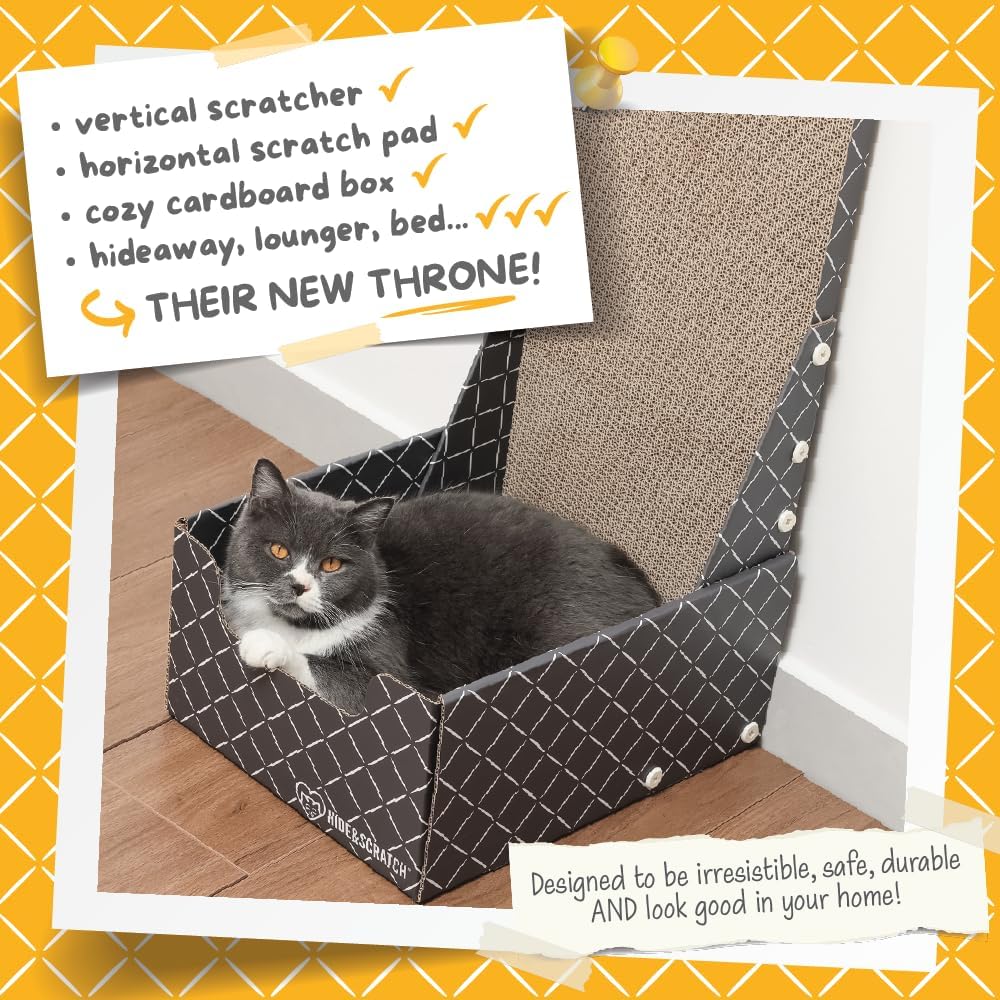 Hide & Scratch Cardboard Cat Scratcher Box & Bed Dark Grey Diamond Pad – Essentials for Cats - Dark Grey L-Shaped - image 2