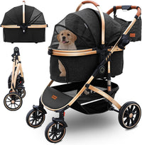 Pettingzoo Dog Stroller, Aluminum Frame, Removable Carrier - Black