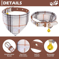 Dog Collar and Leash Set - Embroidery Floral Dog Bow Tie and Bandana Collar with Bell, Cute Flower - Cream / X-Small - image 3