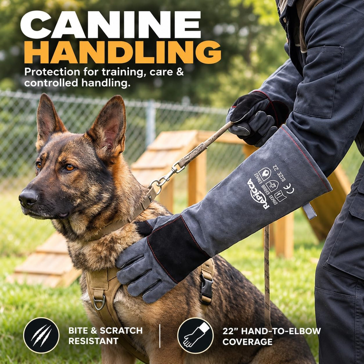 RAPICCA Animal Handling Gloves, Bite Proof Double Leather - 2 Count (Pack of 1) / 22 Inches - image 4