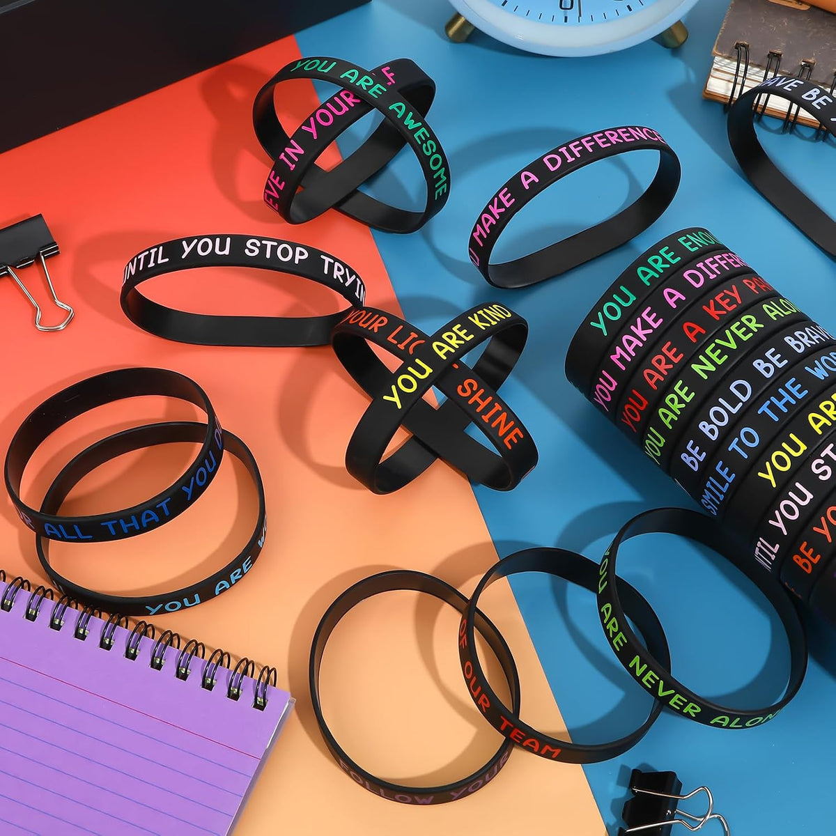 JUNEBRUSHS 64pcs Halloween Party Favors Silicone Bracelets Rubber - Black Motivational Style - image 4