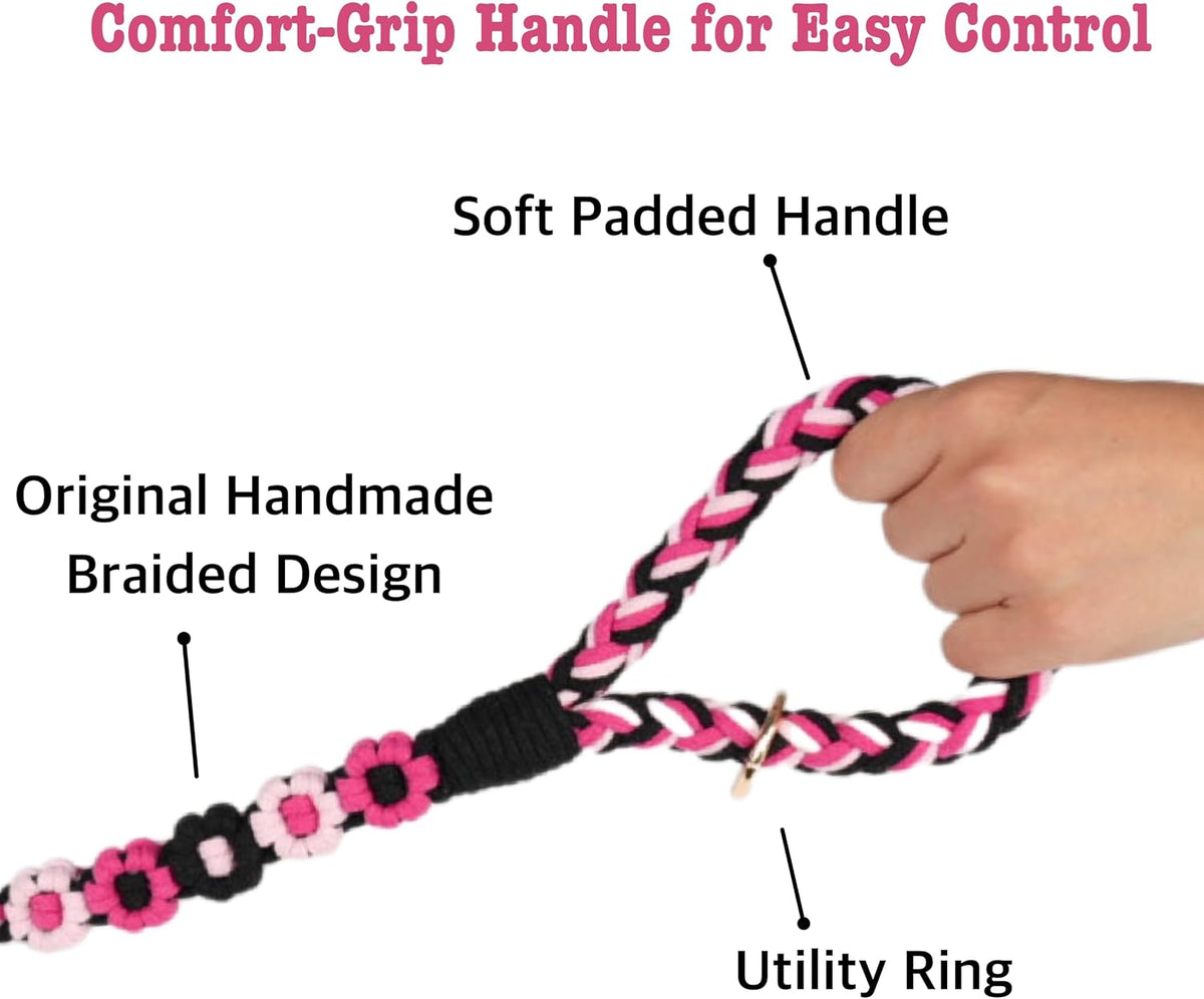 5FT Braided Cotton Rope Leash for Small, Medium and Large Dogs - Pink Velvet - image 2