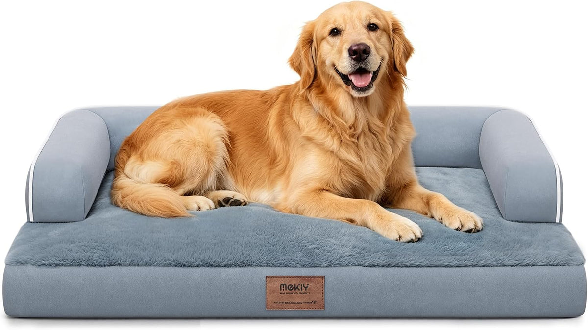 Orthopedic Washable Dog Bed with Bolster for Medium to Large Dogs – Essentials for Dogs - 36.0"L x 27.0"W x 7.0"Th / Grey
