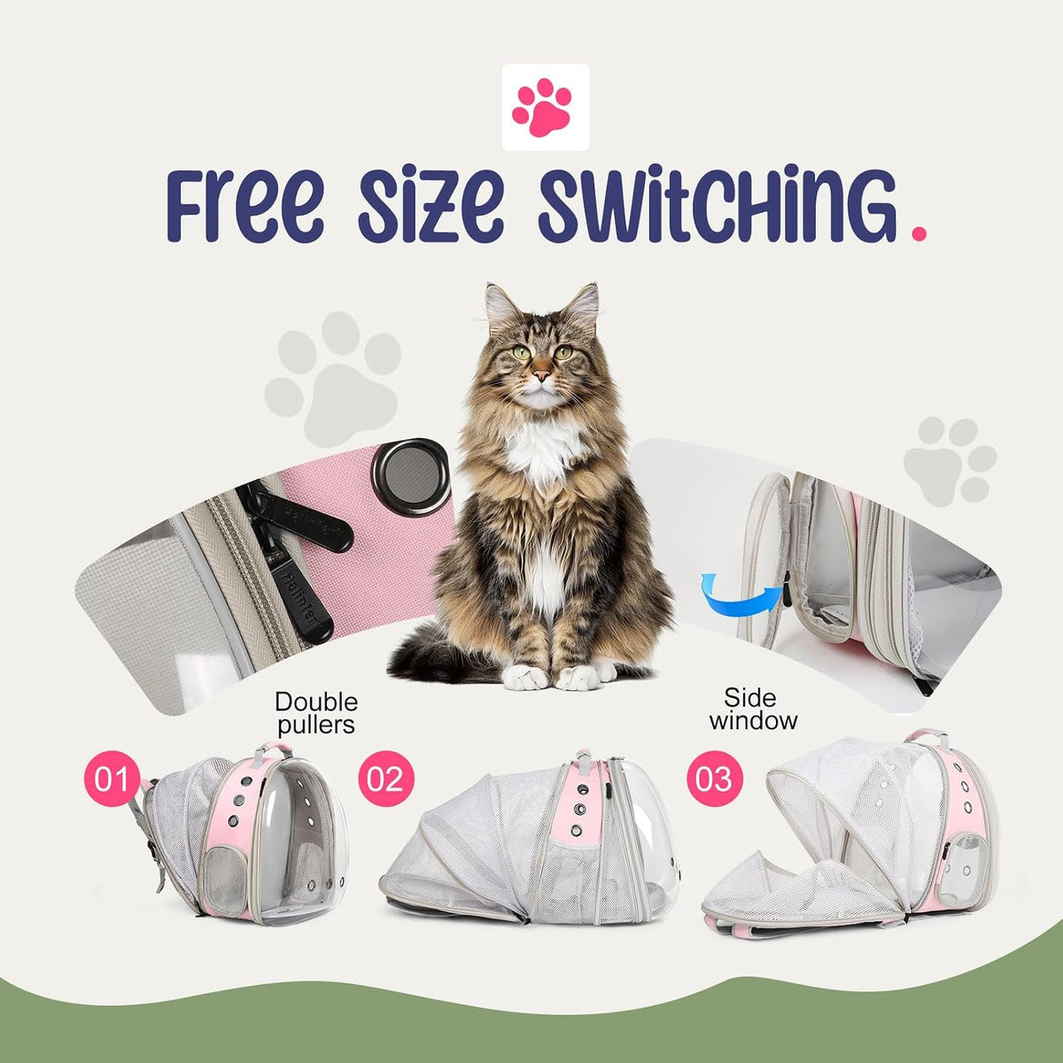 Dual Expandable Large Cat Backpack Carrier – Essentials for Cats - Pink / Clear Window - image 3