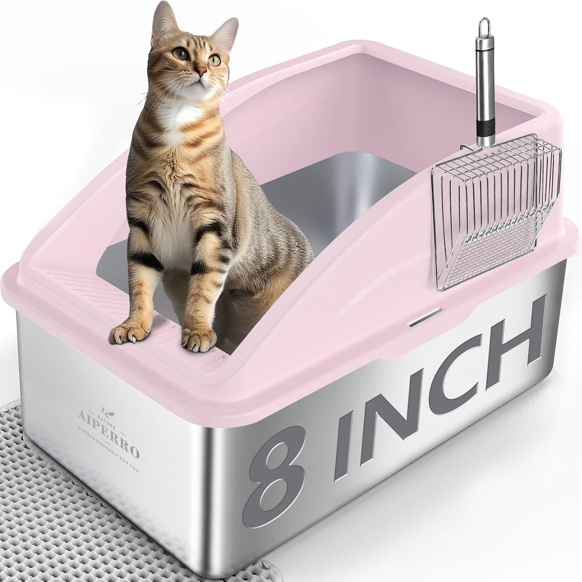 AIPERRO Stainless Steel Litter Box - Cute Pink / XX-Large