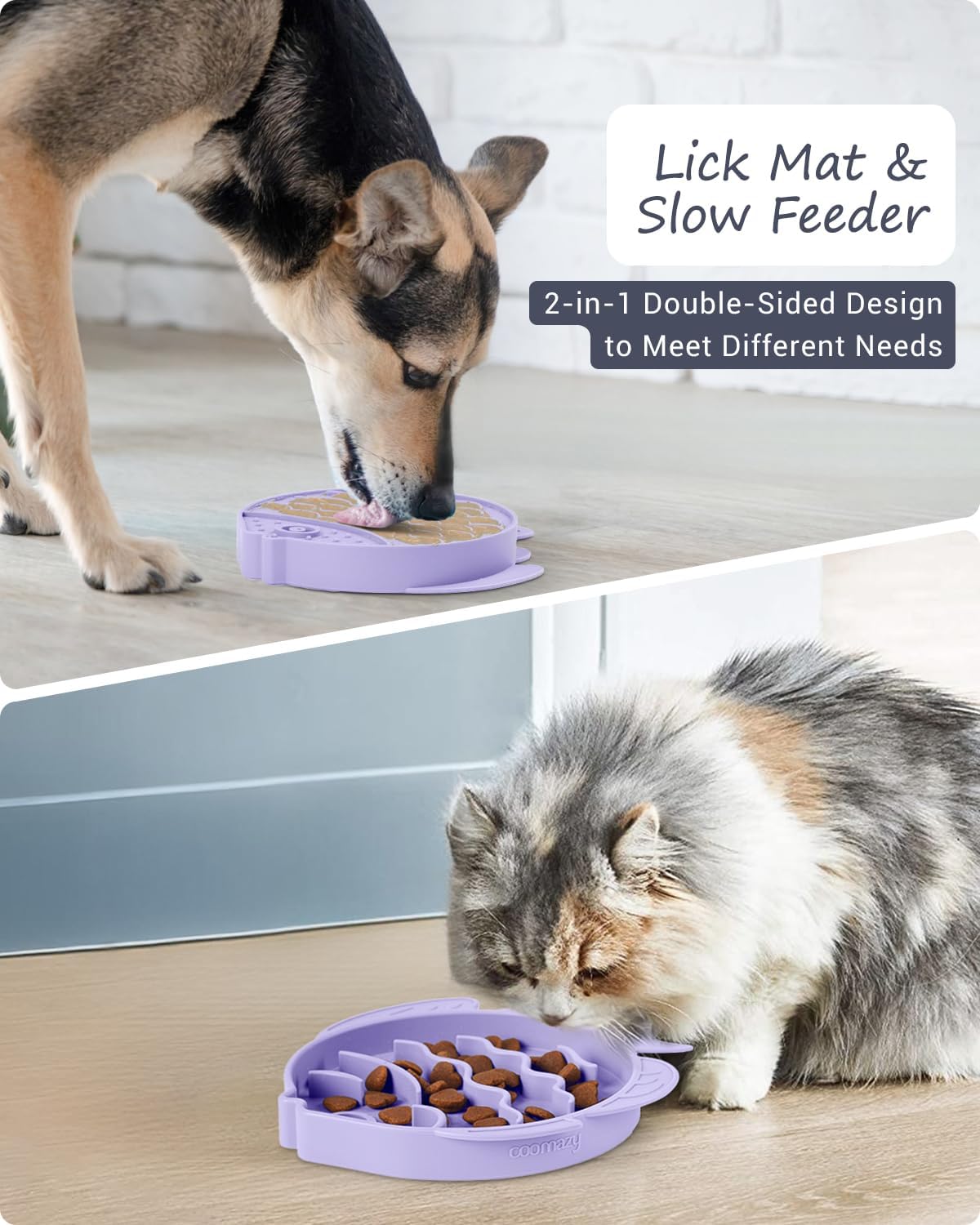 Coomazy Slow Feeder Cat Bowl Silicone Pet Puzzle Feeder for Slow - Purple / 1.2 Cups - image 2