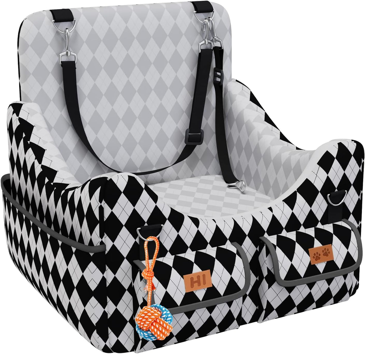 Dog Car Seat for Small/Medium Dogs up to 35lbs - Black/White / Medium