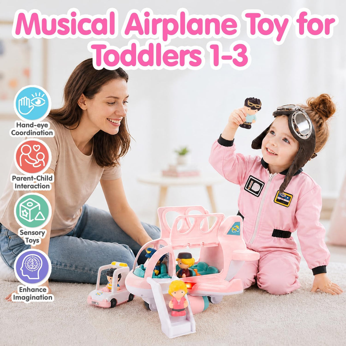 PLAY Musical Airplane Toy for kids Small Figures & Baggage - Pink - image 3