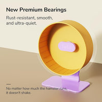 Silent Hamster Wheel 8.7 Inch Dual-Bearings Small Animals Quiet Running Exercise Wheels, Height Adjustable for Dwarf Hamsters, Gerbils, Mice, Hedgehog, or Other Small Pets,Passionfruit Yellow