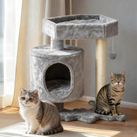 Halloween Cat Tree for Indoor Cats - Gray and Beige