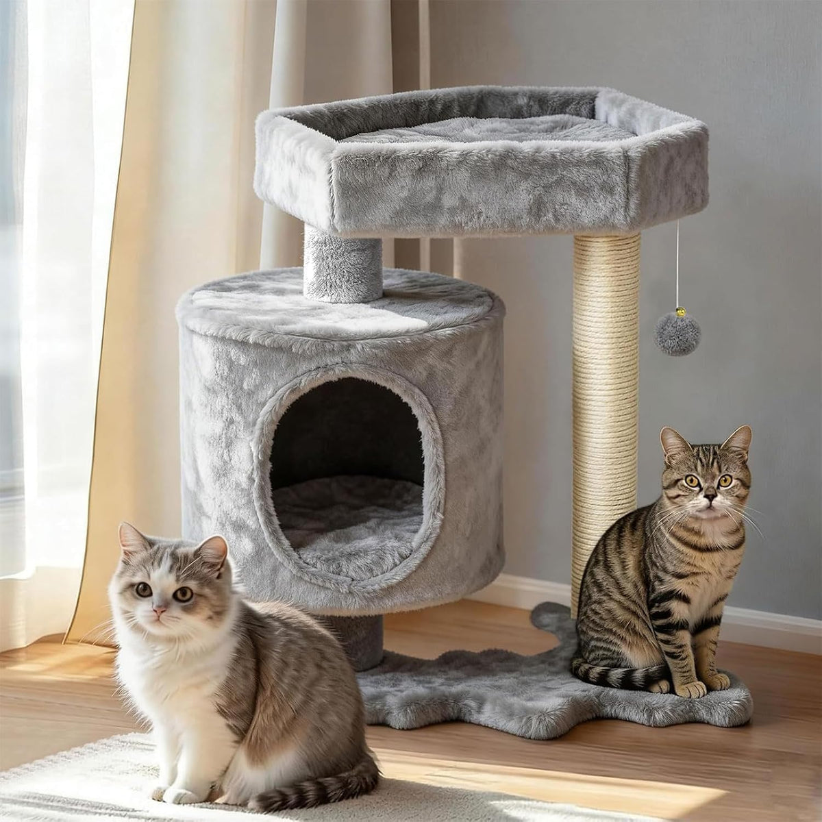 Halloween Cat Tree for Indoor Cats - Gray and Beige