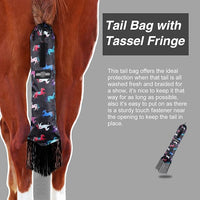 Harrison Howard Smooth Lightweight Adjustable Fastener Nylon Horse Tail Bag with Fringe