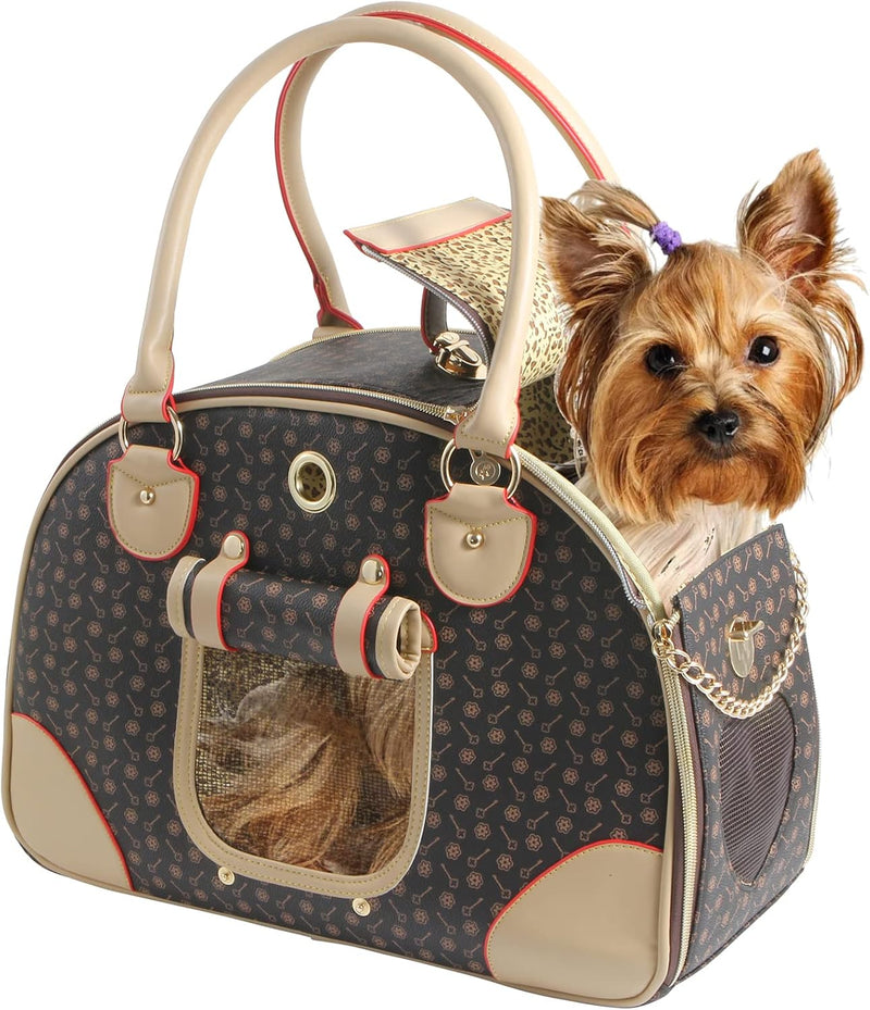 Fashion Dog Carrier PU Leather Dog Handbag Dog Purse Cat Tote Bag Pet - 16.5"L x 7.1"W x 19.3"H / Brown