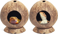 PINVNBY 2 PCS Natural Coconut Reptile Hideouts Lizard Coco Hut Hermit - Smooth Surface / High-Crowned Style, 2PCS