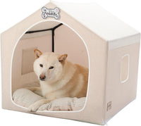 Indoor Dog House with Frame, Cute Dog Tent Bed with Cover Cave - Large ( 25" × 25" × 25" ) / Beige