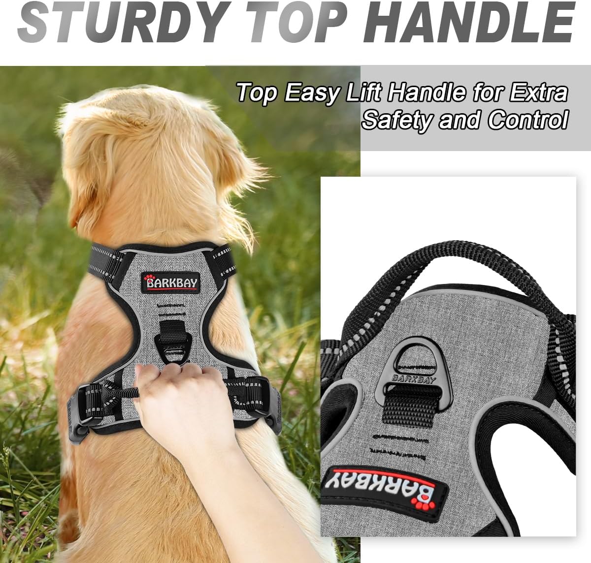 BARKBAY Dog Harness No Pull for Large Dogs Front Back Clips - Large(Chest:24.5-32.5") / Dark Grey - image 3