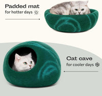 Cat Cave, New Zealand Wool Bed for Indoor Cats - Emerald / Medium - image 4