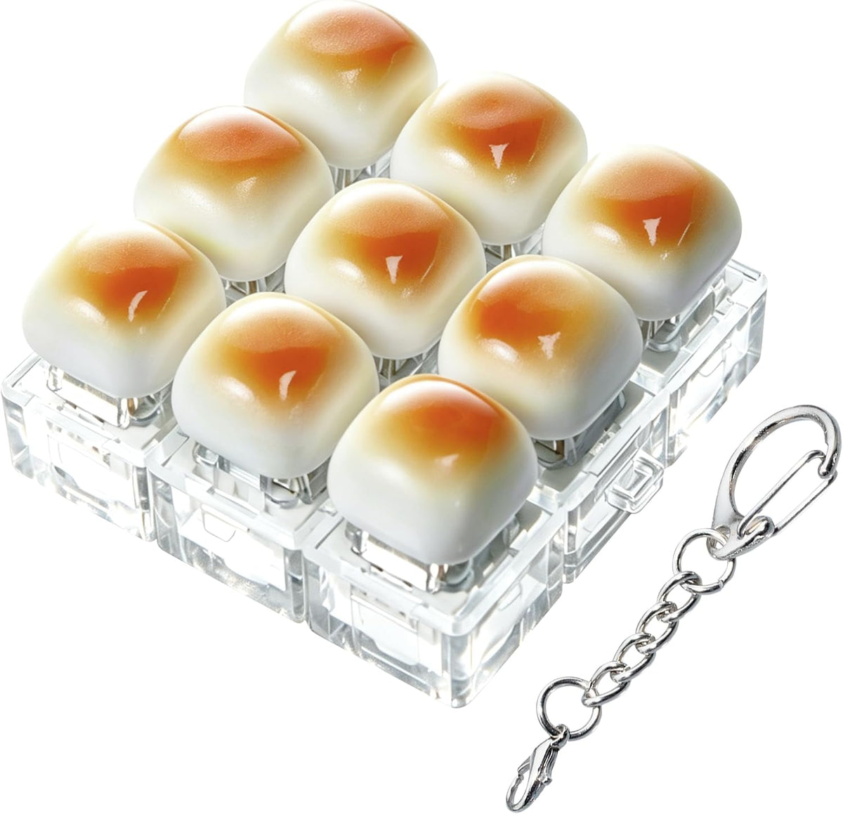 XiawaLangzhuo cat paw keyboard fidget toy, 9-in-1 clicker keychain in white and purple - view 9