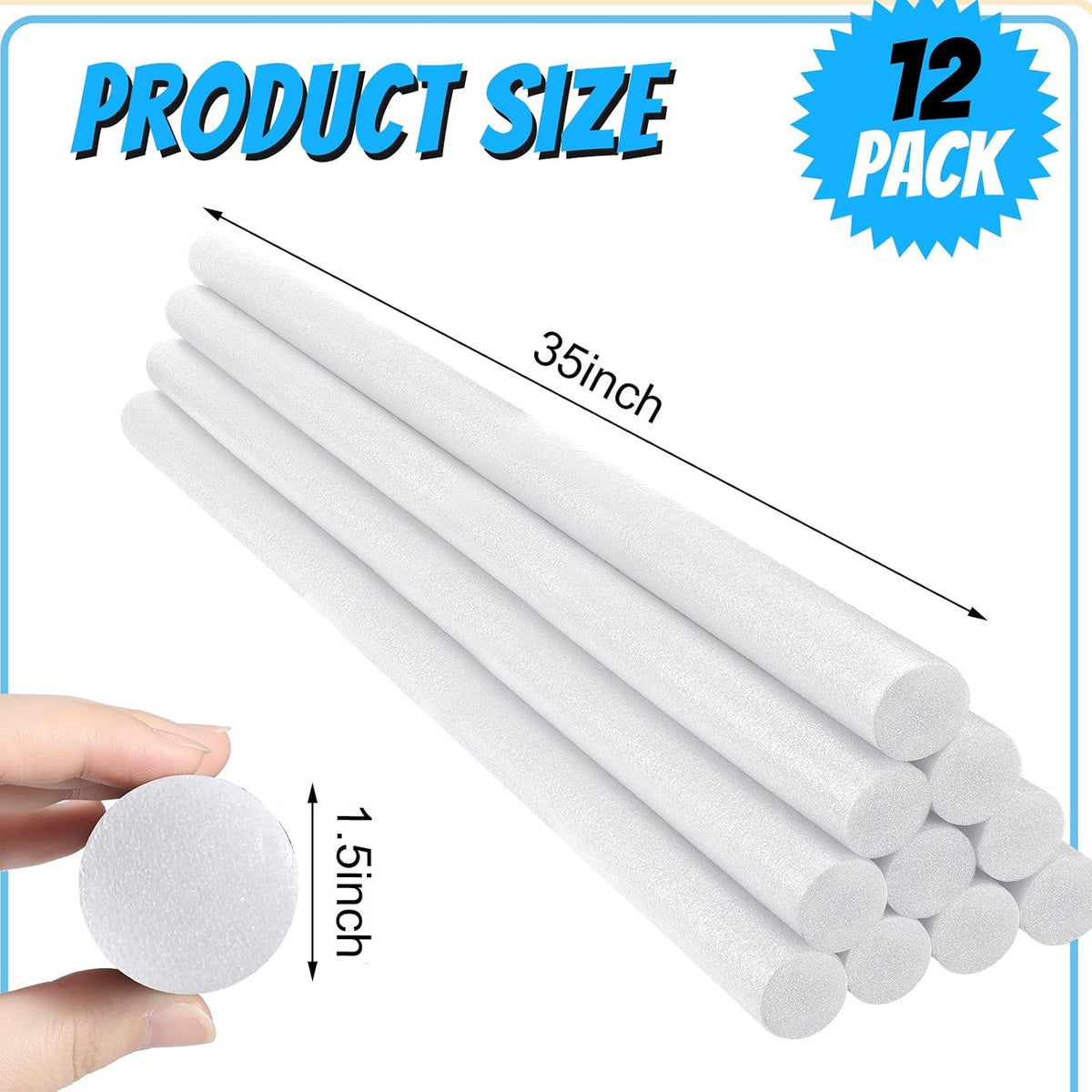 Kathfly 12 pack solid foam pool noodles, 1.5 x 35 inch, white - view 23