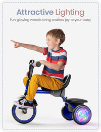 besrey Toddler Tricycle with Bell - Blue Flash Wheel - image 3
