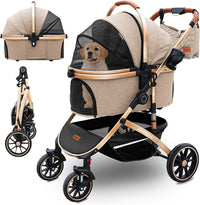 Pettingzoo Dog Stroller, Aluminum Frame, Removable Carrier - Khaki