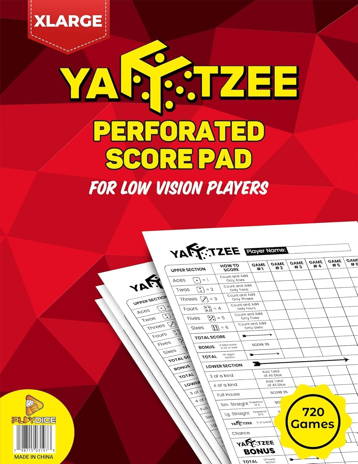 Perforated Yahtzee Score Pads: 120 Easy Tear Off Score Sheets - 8.5x11" - 120 Pages (1-Pack)