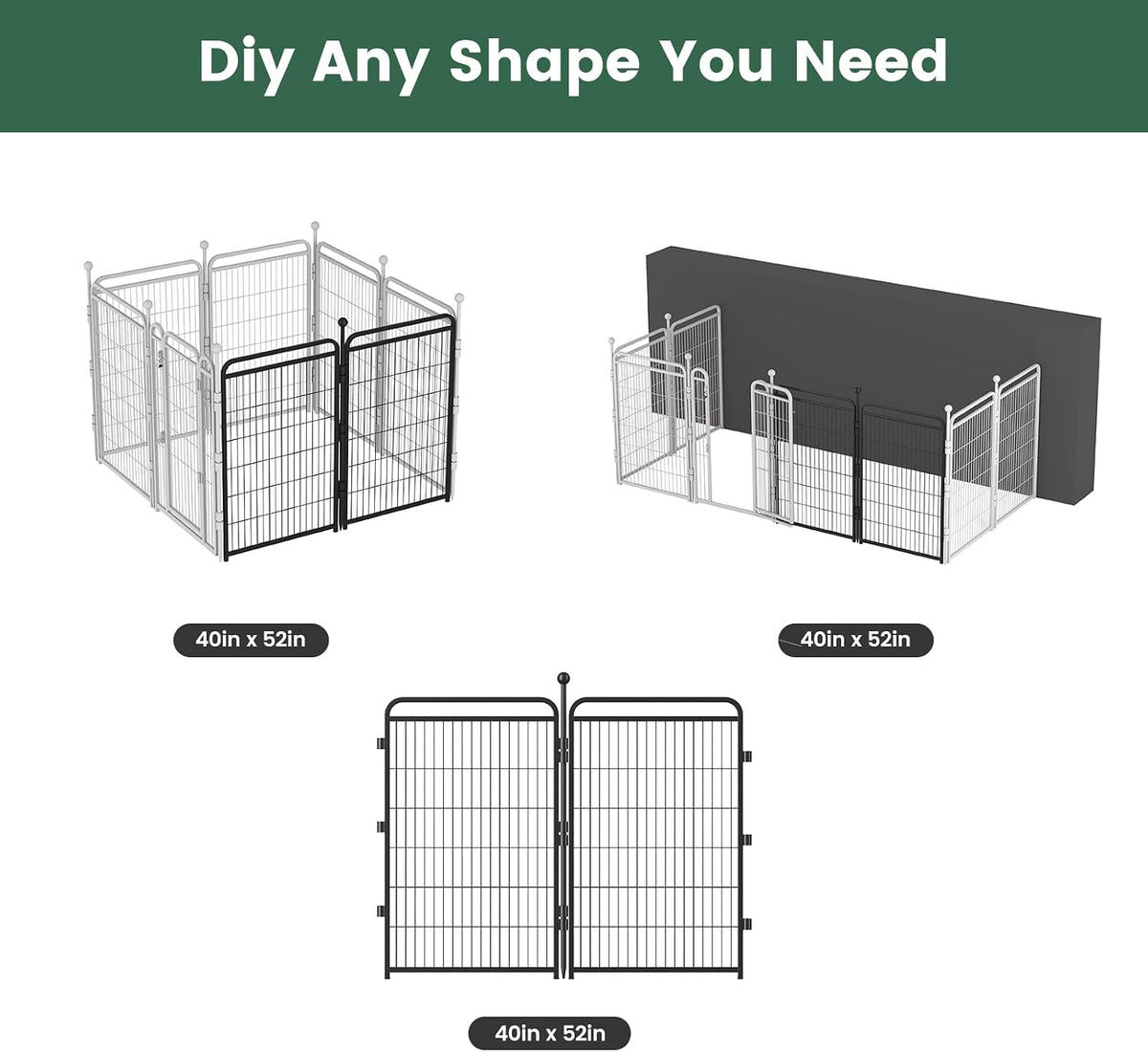 Gardner Pet Dog Playpens, 24" H 16 Panels Dog Pen Outdoor/Indoor Dog Fence Exercise Pen for Small - Black / 2 / 40"H - image 3