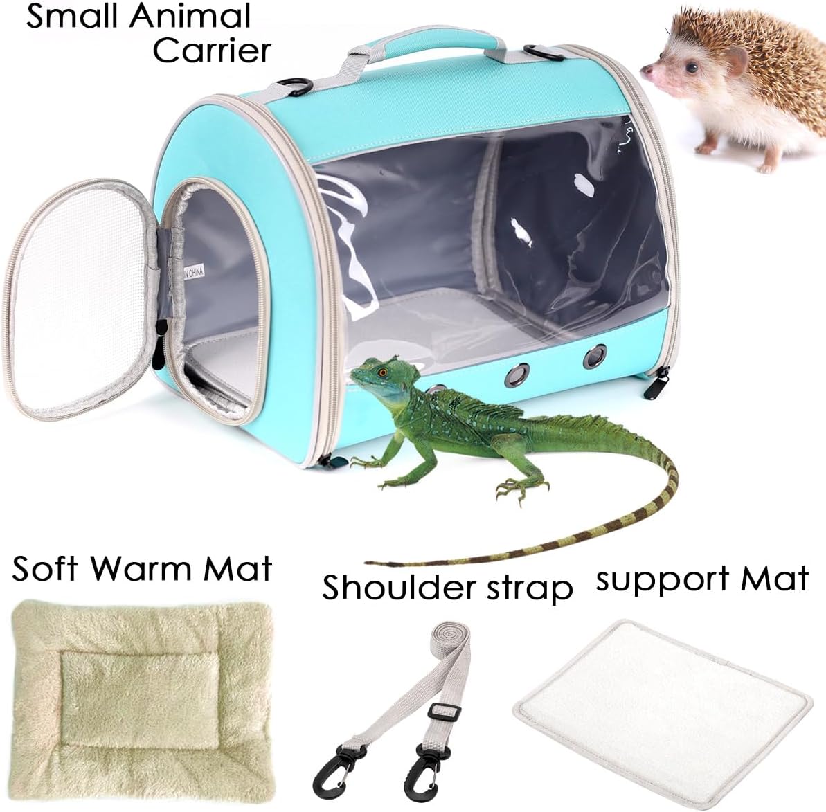 Bearded Dragon Travel Carrier Backpack, Lizard Backpack Carrier - Green / TPU Carrier+MAT - image 3