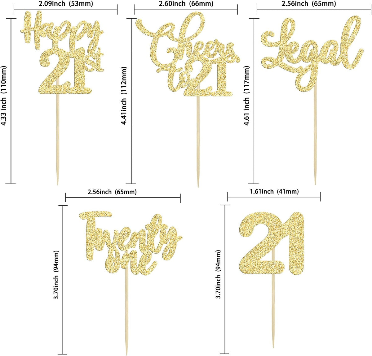 30 Pack Happy 80th Birthday Cupcake Toppers Gold Glitter Eighty - 21st / Gold - image 2