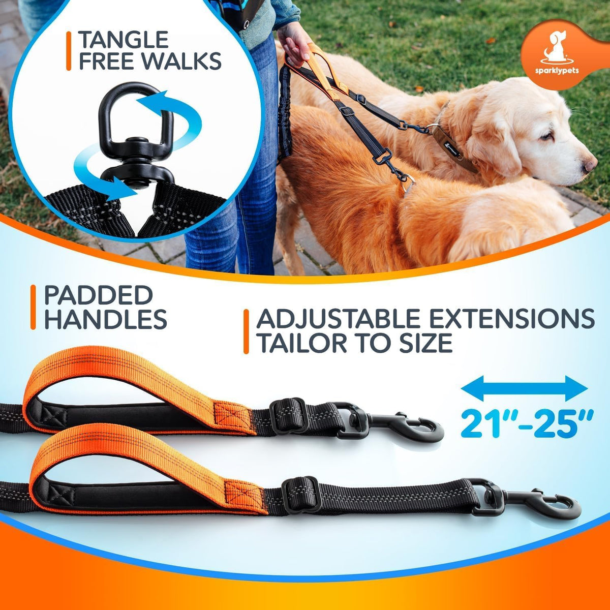 Active Pack Hands Free 2 Dogs Leash Medium & Large - Active Premium Orange Pack / 2 dogs M/L - image 4