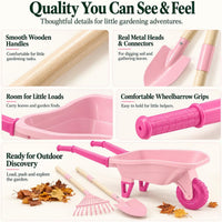 Qtioucp Kids Gardening Set with Wheelbarrow - Pink - image 4