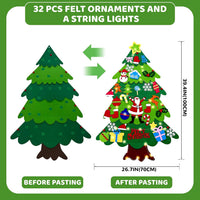 Onekka felt Christmas tree for kids on a wall with felt ornaments and string light - view 3