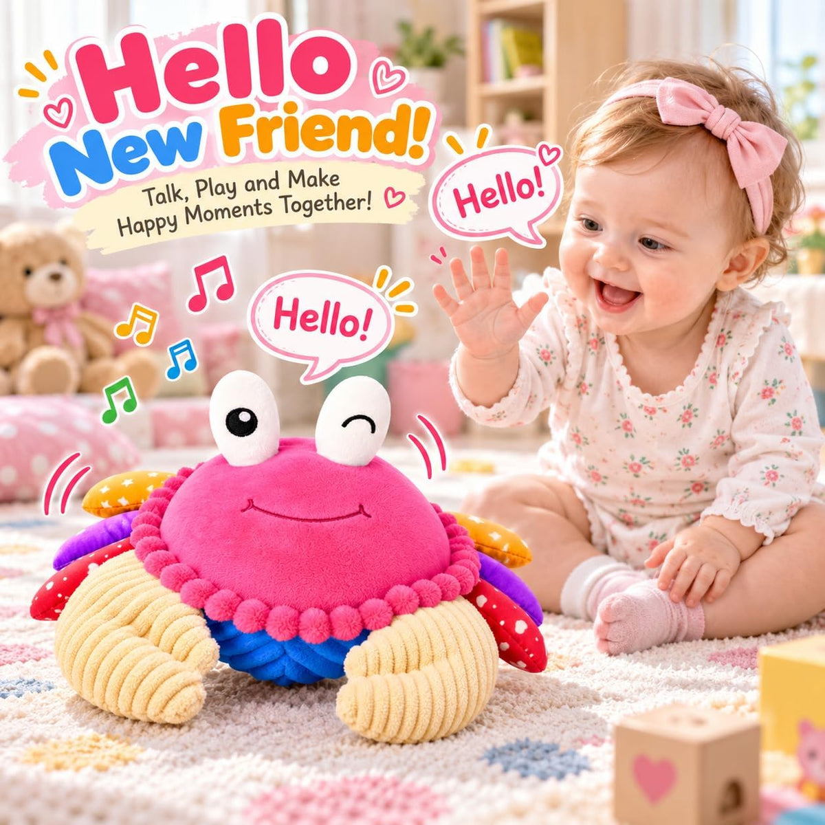 Interactive Crawling Crab Baby Toy - Pink - image 3