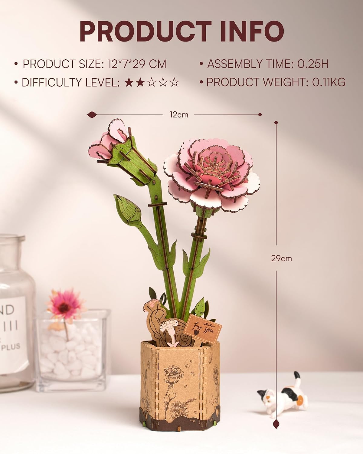 Wowood 3D wooden pink lily flower puzzle assembled model - view 12