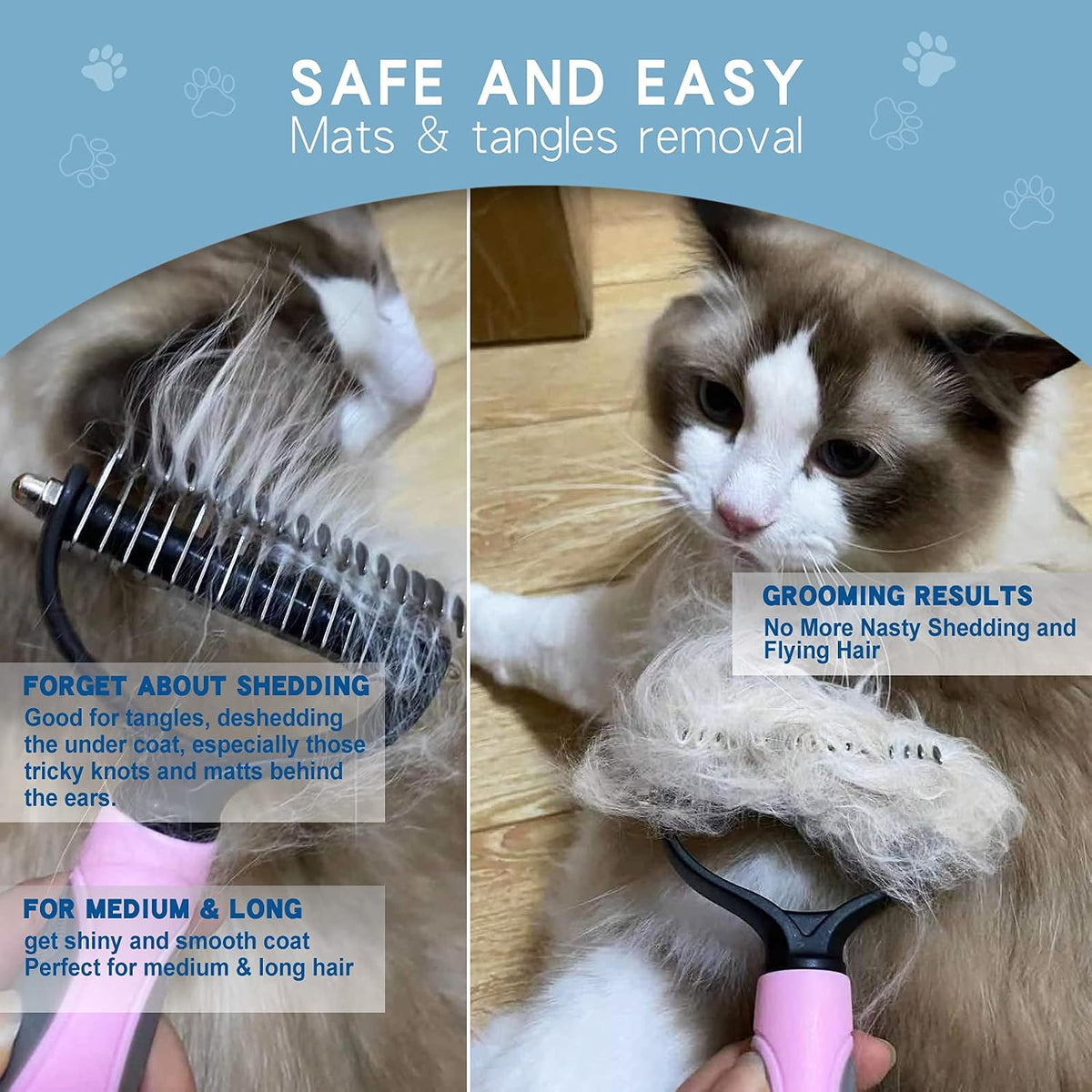 Deshedding Dog Brush, Undercoat Rake for Cats & Dogs - Blue(Rake + Glove) - image 3