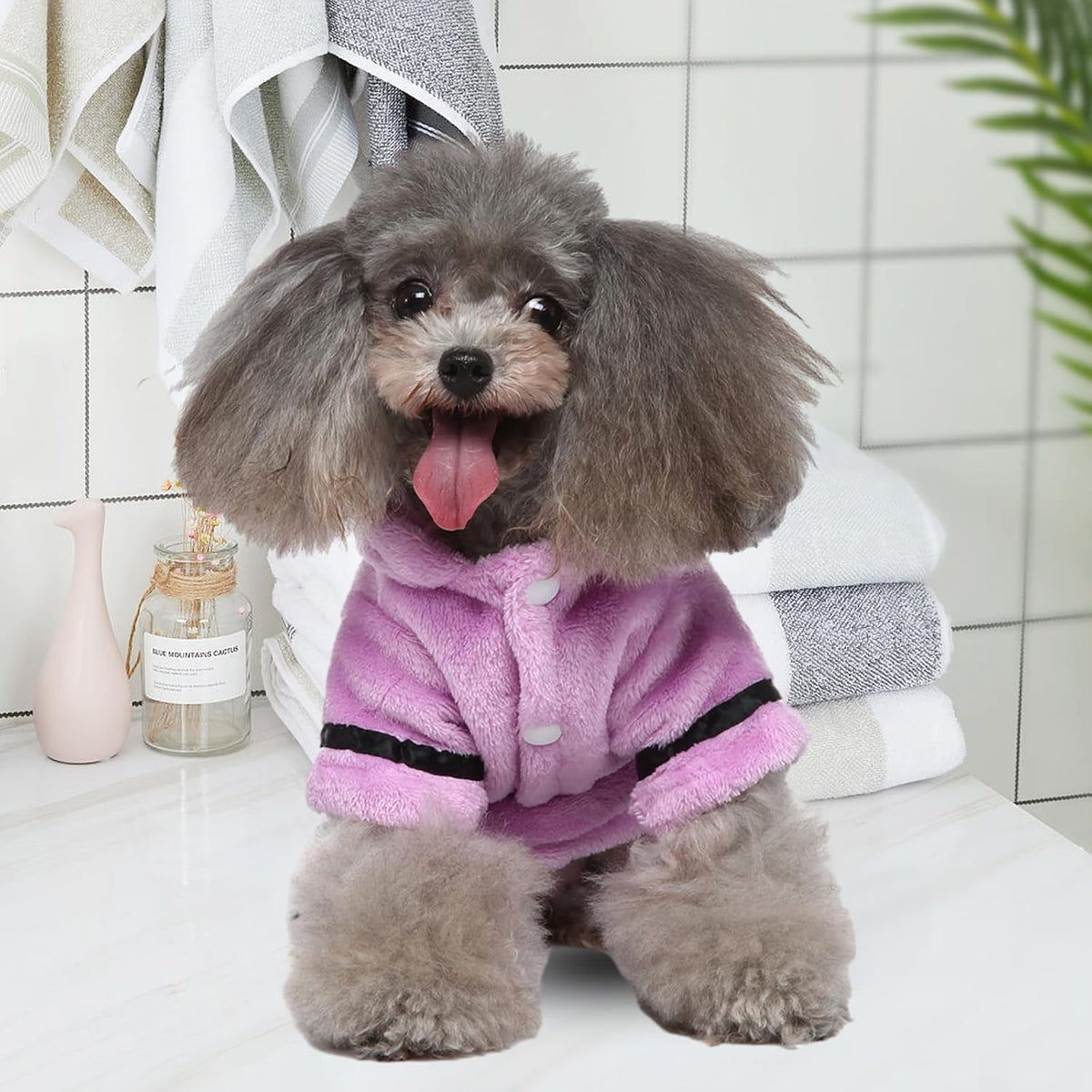 Pet Bathrobe Dog Pajama, Thickened Hooded - Purple / Small - image 4