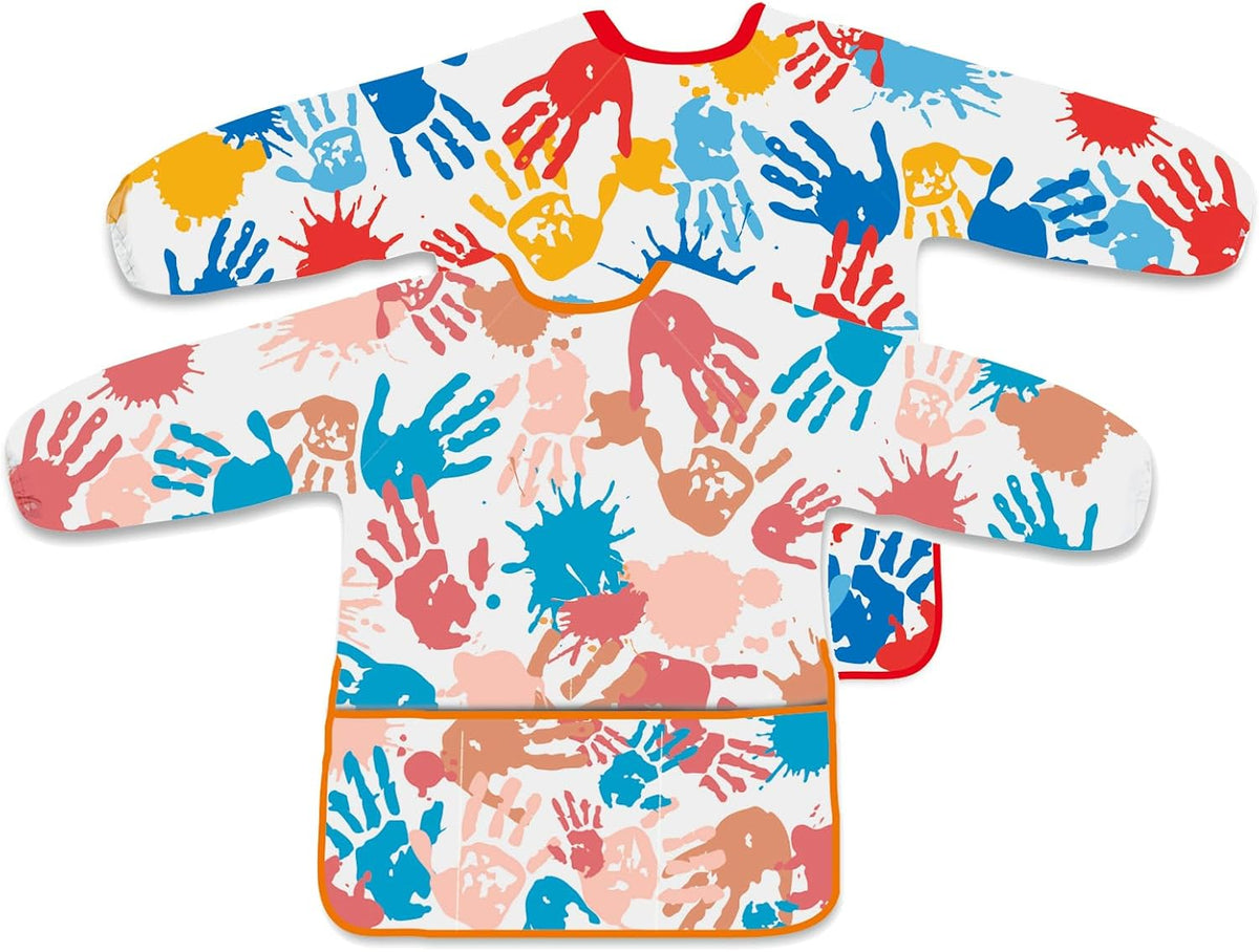 2 Pcs Kids Art Smock Painting Toddler Smock Long Sleeve with 3 - Red+pink / 2