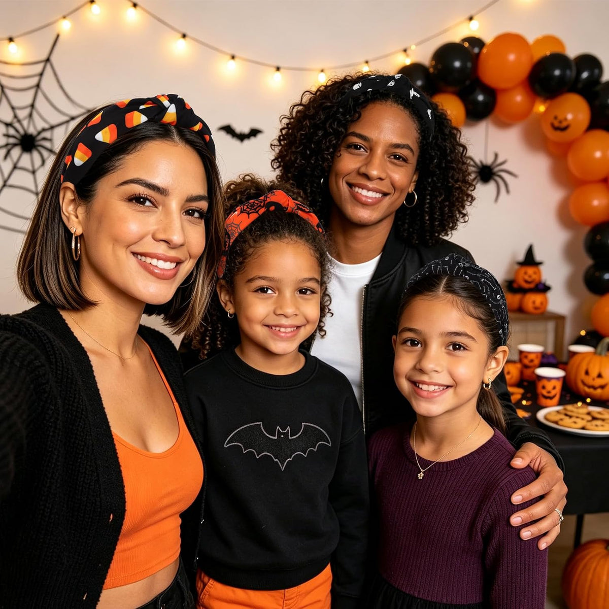 YISSION 4Pcs Wide Halloween Knotted Headbands Pumpkin Ghost Skull - Halloween Style Pattern - image 3